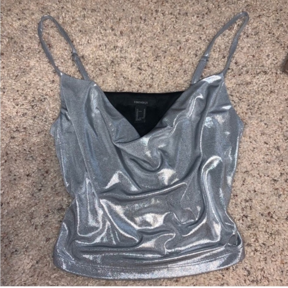 Forever 21 Silver Metallic Cowl Neck Top - Picture 2 of 4